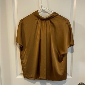 Banana Republic Satin Mock Neck Blouse in Camel Brown
